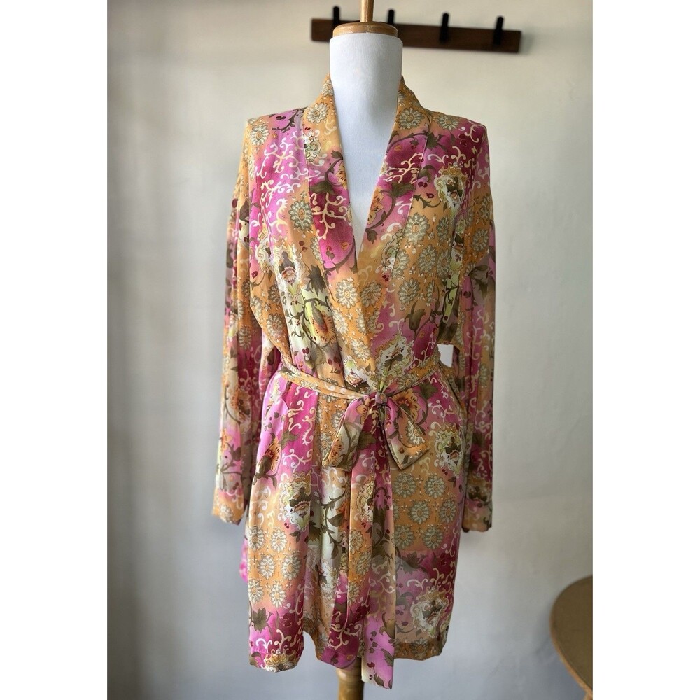Victoria's Secret Satin Polyester Kimono Robe Floral Belted One Size Pink Pocket
